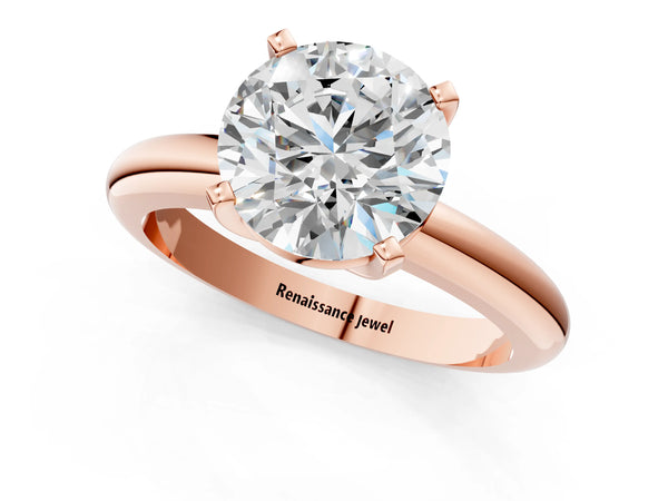 5 Carat Round Cut Rose gold Diamond Solitaire Engagement Ring with Round Band and Four-Prong Setting