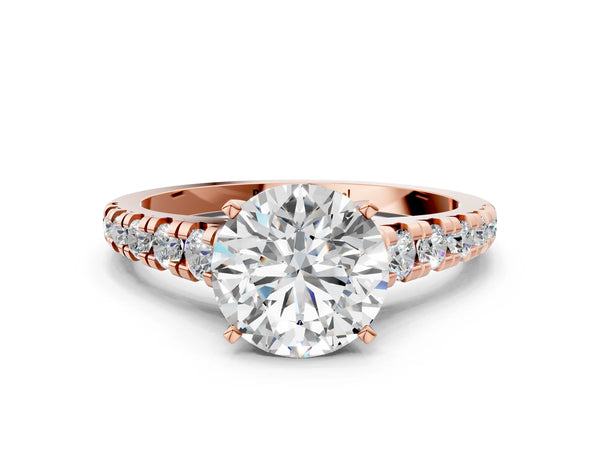 Rose gold 5 Carat Round Cut Diamond Cathedral Solitaire Ring with Round  Pavé Band