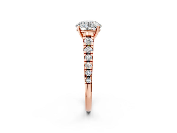 Rose gold 5 Carat Round Cut Diamond Cathedral Solitaire Ring with Round  Pavé Band