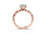 Rose gold 5 Carat Round Cut  Solitaire with Side Stones on a Pavé Band and Four-Prong Setting_15