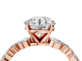 Rose gold 5 Carat Round Cut  Solitaire with Side Stones on a Pavé Band and Four-Prong Setting_16