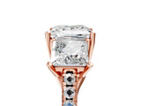Rose gold 5 Carat Three-Stone Princess Cut  Ring with Pavé Band and Prong Setting_5