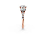 Rose gold 5 Carat Three-Stone Round Cut  Ring with Pavé Band and Prong Setting_2
