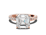 Rose gold 6 Carat Asscher Cut Diamond Solitaire Ring with Round  Pavé Band and Four-Prong Setting_18