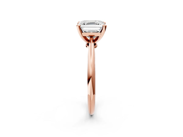 6 Carat Asscher Cut Rose gold Diamond Solitaire Engagement Ring with Classic Band and Four-Prong Setting