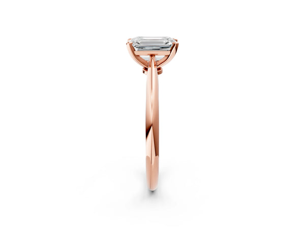 6 Carat Emerald Cut Rose gold Diamond Solitaire Engagement Ring with Classic Band and Four-Prong Setting