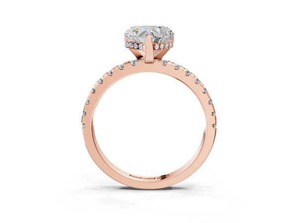 6 Carat Heart Cut Rose gold Diamond Solitaire Ring with Round  Pavé Band and Four-Prong Setting