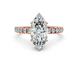 Rose gold 6 Carat Marquise Cut  Pave Band Solitaire Ring with Four-Prong Setting