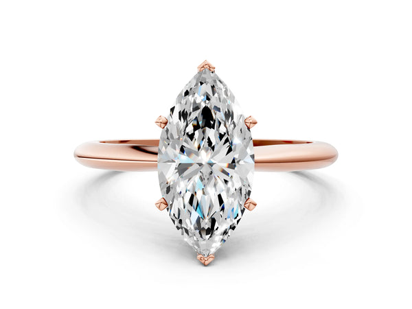6 Carat Marquise Cut Rose gold Diamond Solitaire Engagement Ring with Classic Band and Four-Prong Setting