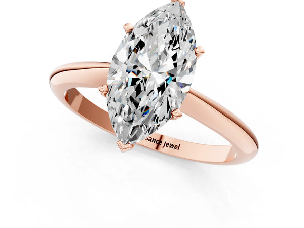 6 Carat Marquise Cut Rose gold Diamond Solitaire Engagement Ring with Classic Band and Four-Prong Setting