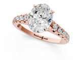 Rose gold 6 Carat Oval Cut  Solitaire Ring with Cathedral Setting and Pavé Band_1