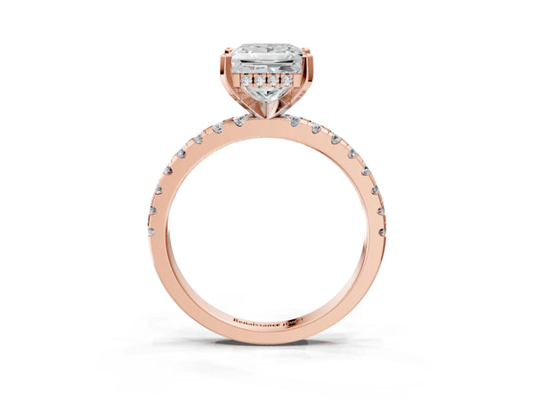 6 Carat Princess Cut Rose gold Diamond Solitaire Ring with Round  Pavé Band and Four-Prong Setting
