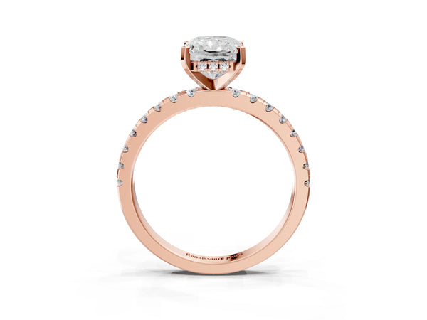 6 Carat Radiant Cut Rose gold Diamond Solitaire Ring with Round  Pavé Band and Four-Prong Setting