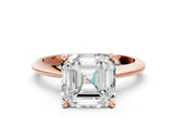 Rose gold 7 Carat Asscher Cut  Solitaire Engagement Ring with Classic Band and Four-Prong Setting