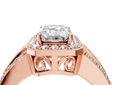 Rose gold 7 Carat Emerald Cut Halo  Ring with Split Shank and Four-Prong Setting_4