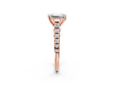 Rose gold 7 Carat Emerald Cut  Solitaire Ring with Cathedral Setting and Pavé Band_2