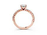 Rose gold 7 Carat Emerald Cut  Solitaire with Side Stones, Pave Band, Four-Prong Setting_15