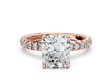 Rose gold 7 Carat Radiant Cut  Pave Band Solitaire Ring with Four-Prong Setting