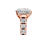 Rose gold 7 Carat Radiant Cut  Solitaire Ring with Cathedral Setting and Pavé Band_5