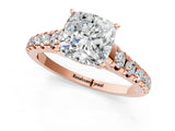 Rose gold 8 Carat Cushion Cut  Solitaire Ring with Cathedral Setting and Pavé Band_1