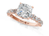 Rose gold 8 Carat Cushion Cut  Solitaire with Side Stones, Pave Band, Four-Prong Setting_13