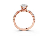 Rose gold 8 Carat Cushion Cut  Solitaire with Side Stones on a Pavé Band and Four-Prong Setting_3