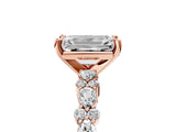 Rose gold 8 Carat Emerald Cut  Solitaire with Side Stones, Pave Band, Four-Prong Setting_17