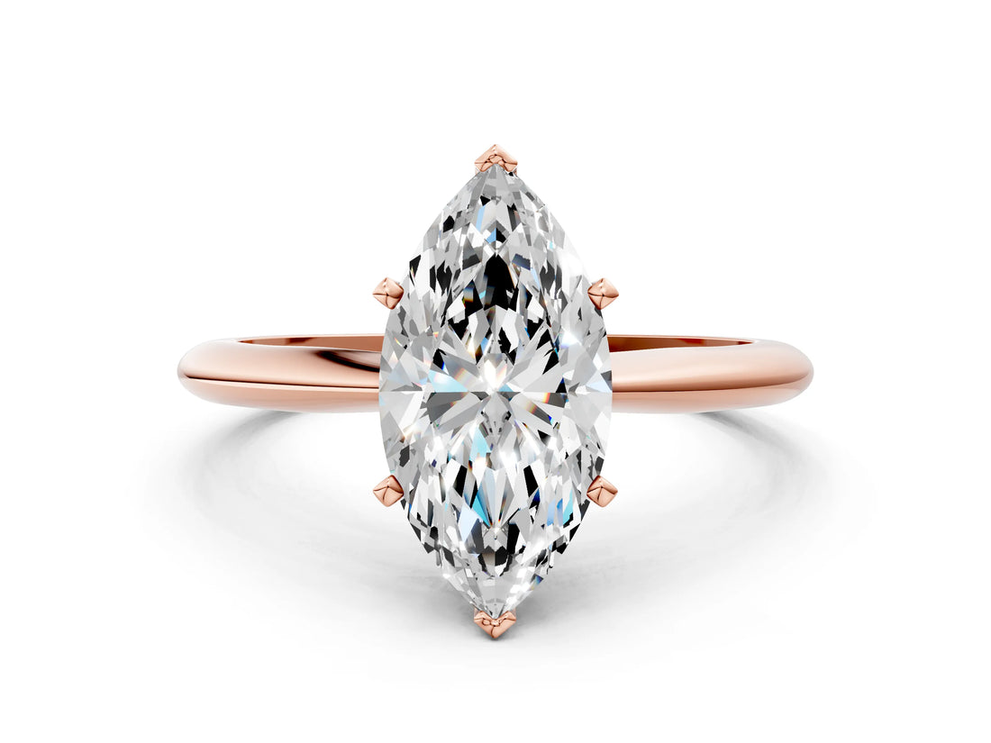 Rose gold 8 Carat Marquise Cut  Solitaire Engagement Ring with Classic Band and Four-Prong Setting