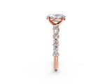 Rose gold 8 Carat Oval Cut  Solitaire with Side Stones, Pave Band, Four-Prong Setting_14