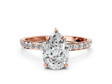Rose gold 8 Carat Pear Cut  Solitaire Ring with Pave Band and Four Prong Setting