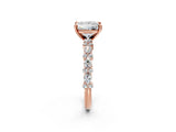 Rose gold 8 Carat Princess Cut  Solitaire with Side Stones, Pave Band, Four-Prong Setting_14