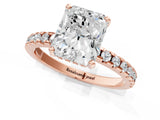 Rose gold 8 Carat Radiant Cut Diamond Solitaire Ring with Round  Pavé Band and Four-Prong Setting_13
