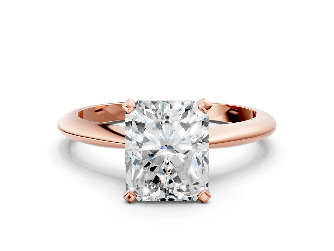 Rose gold 8 Carat Radiant Cut  Solitaire Engagement Ring with Classic Band and Four-Prong Setting