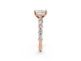 Rose gold 8 Carat Radiant Cut  Solitaire with Side Stones, Pave Band, Four-Prong Setting_14