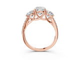 Rose gold 8 Carat Three-Stone Cushion Cut  Ring with Pavé Band and Prong Setting_3
