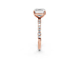 Rose gold 9 Carat Asscher Cut  Solitaire Ring with Pave Band and Four Prong Setting_2
