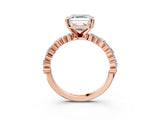 Rose gold 9 Carat Asscher Cut  Solitaire with Side Stones, Pave Band, Four-Prong Setting_15