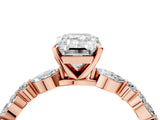 Rose gold 9 Carat Emerald Cut  Solitaire with Side Stones on a Pavé Band and Four-Prong Setting_4