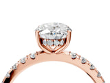 Rose gold 9 Carat Oval Cut  Pave Band Solitaire Ring with Four-Prong Setting_4