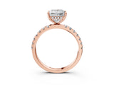 Rose gold 9 Carat Princess Cut  Pave Band Solitaire Ring with Four-Prong Setting_3