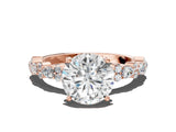 Rose gold 9 Carat Round Cut  Solitaire with Side Stones, Pave Band, Four-Prong Setting_12