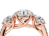 Rose gold 9 Carat Three-Stone Round Cut  Ring with Pavé Band and Prong Setting_4