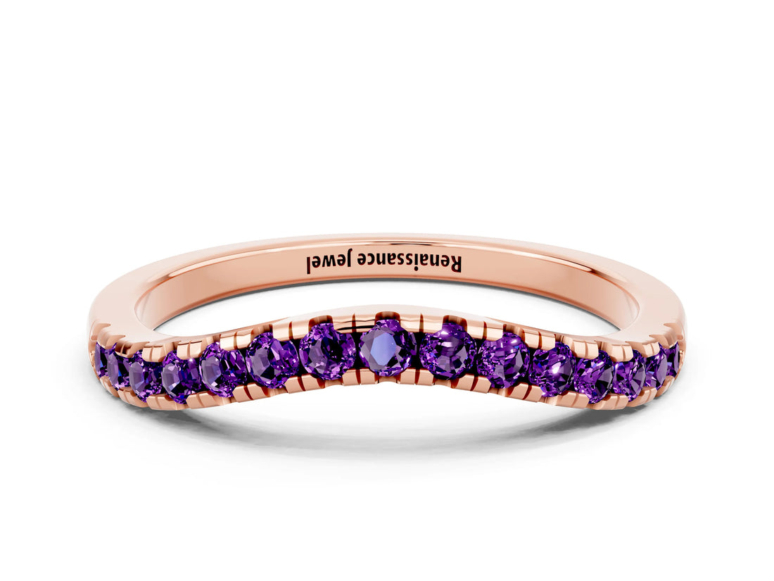 Rose gold Amethyst Pavé Curved Wedding Band_6