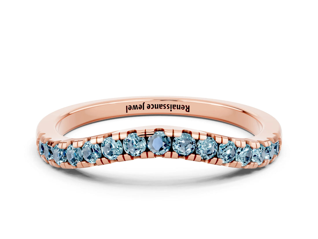 Rose gold Aquamarine Pavé Curved Wedding Band_6