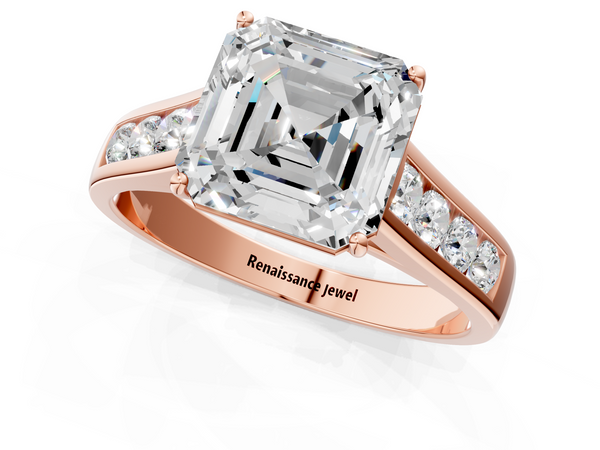 Rose gold Asscher Brilliant Channel-Set Solitaire Ring with Four-Prong Setting