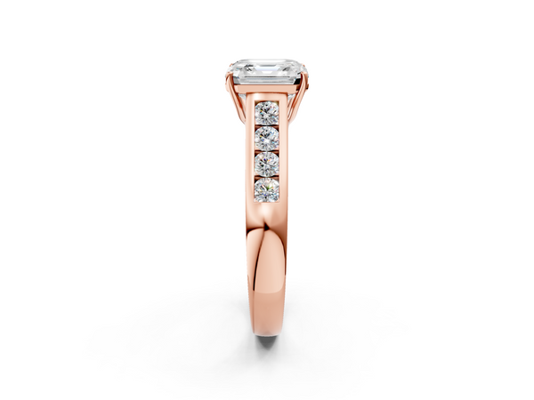 Rose gold Asscher Brilliant Channel-Set Solitaire Ring with Four-Prong Setting