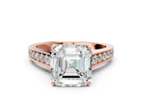 Rose gold Asscher Brilliant Cut Diamond Engagement Ring with Pavé Band and Four-Prong Setting_86