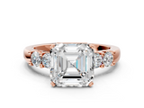 Rose gold Asscher Brilliant Cut Diamond Five-Stone Prong Set Engagement Ring with Channel Band_23