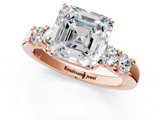 Rose gold Asscher Brilliant Cut Diamond Five-Stone Prong Set Engagement Ring with Channel Band_24