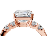 Rose gold Asscher Brilliant Cut Diamond Five-Stone Prong Set Engagement Ring with Channel Band_27